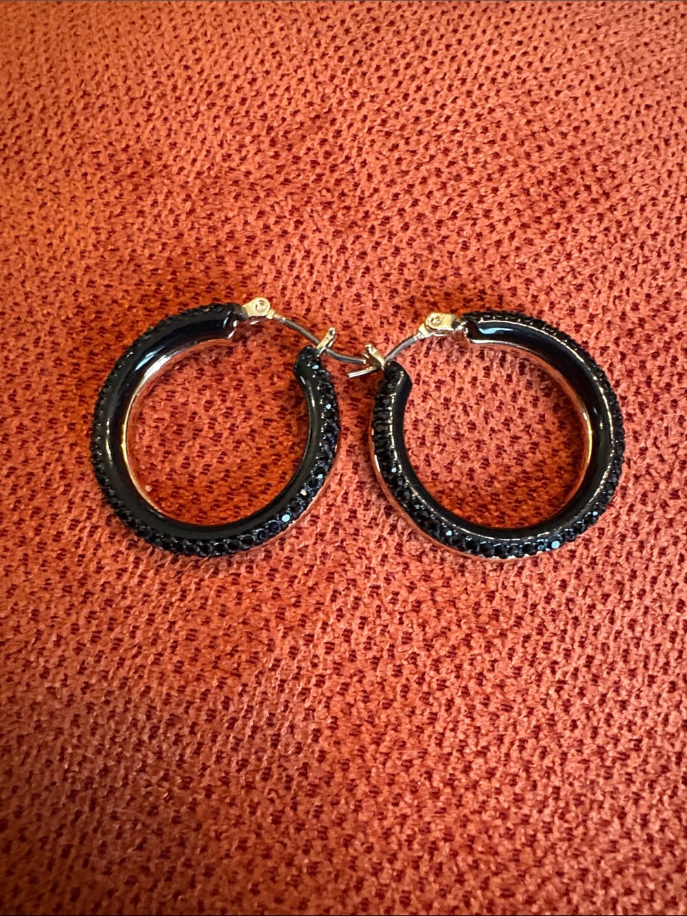 DKNY Black Crystal and Gold Hoop Earrings - Women Jewelry